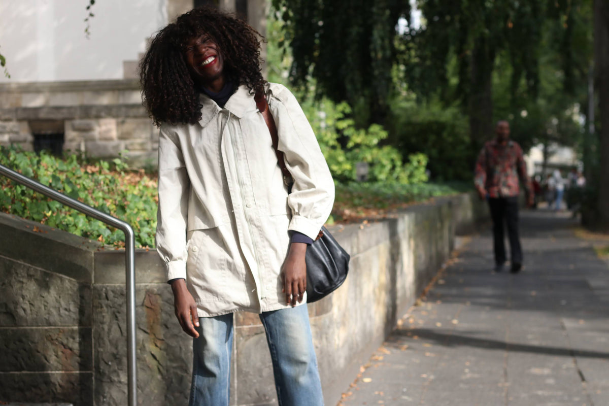 Vintage Beige Trench Jacket | 80s Minimalist Light Coat | S/M