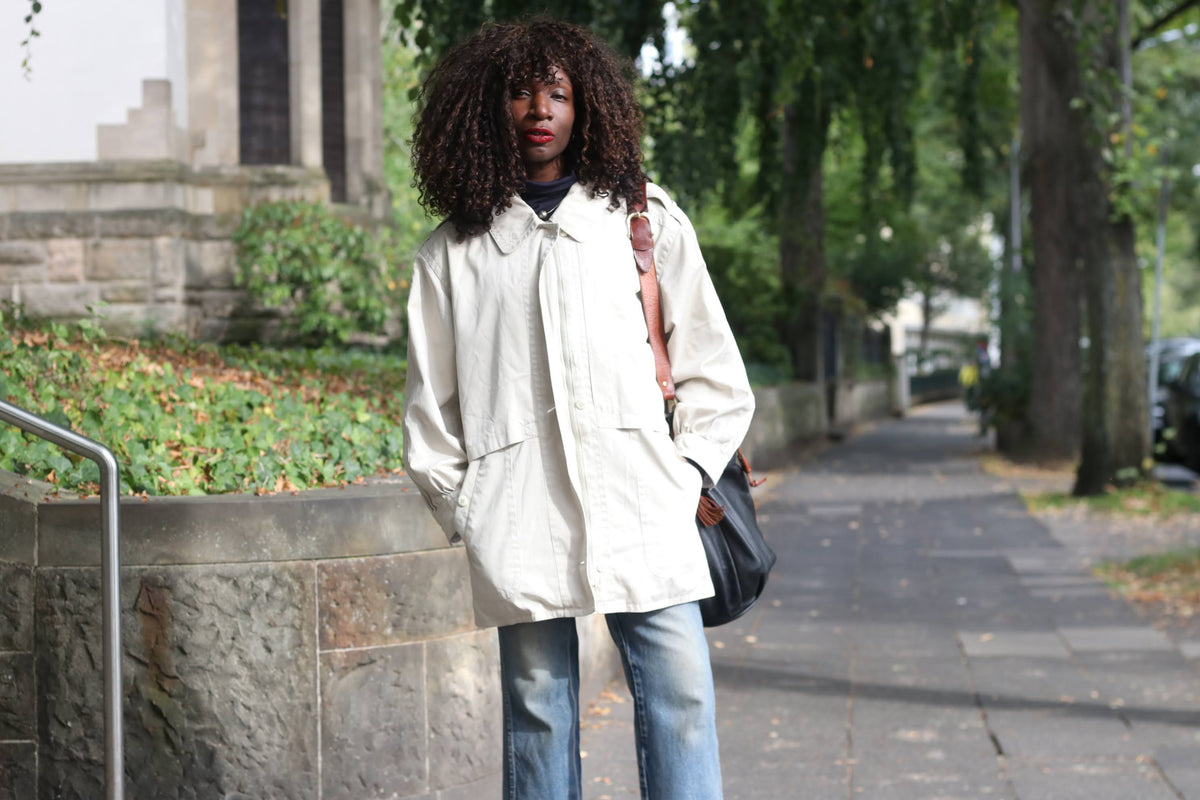 Vintage Beige Trench Jacket | 80s Minimalist Light Coat | S/M