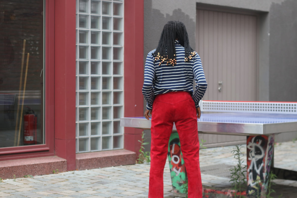 Vintage Suede Trousers - 90s Minimalist Red High Waist Straight Leg XS-S