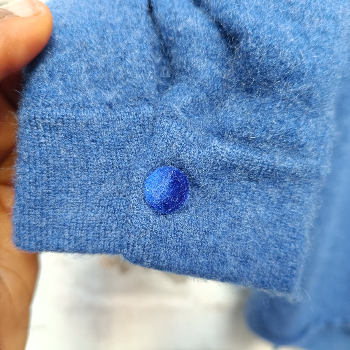 Vintage Blue Cashmere Cardigan | 90s Collared Sweater S