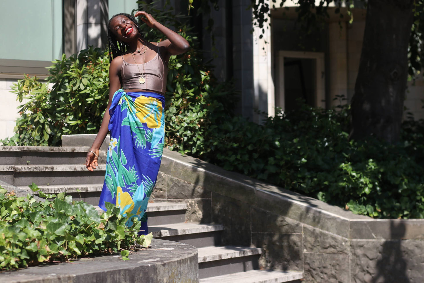 Vintage 1990s Tropical Floral Scarf - Blue Hibiscus Sarong Wrap