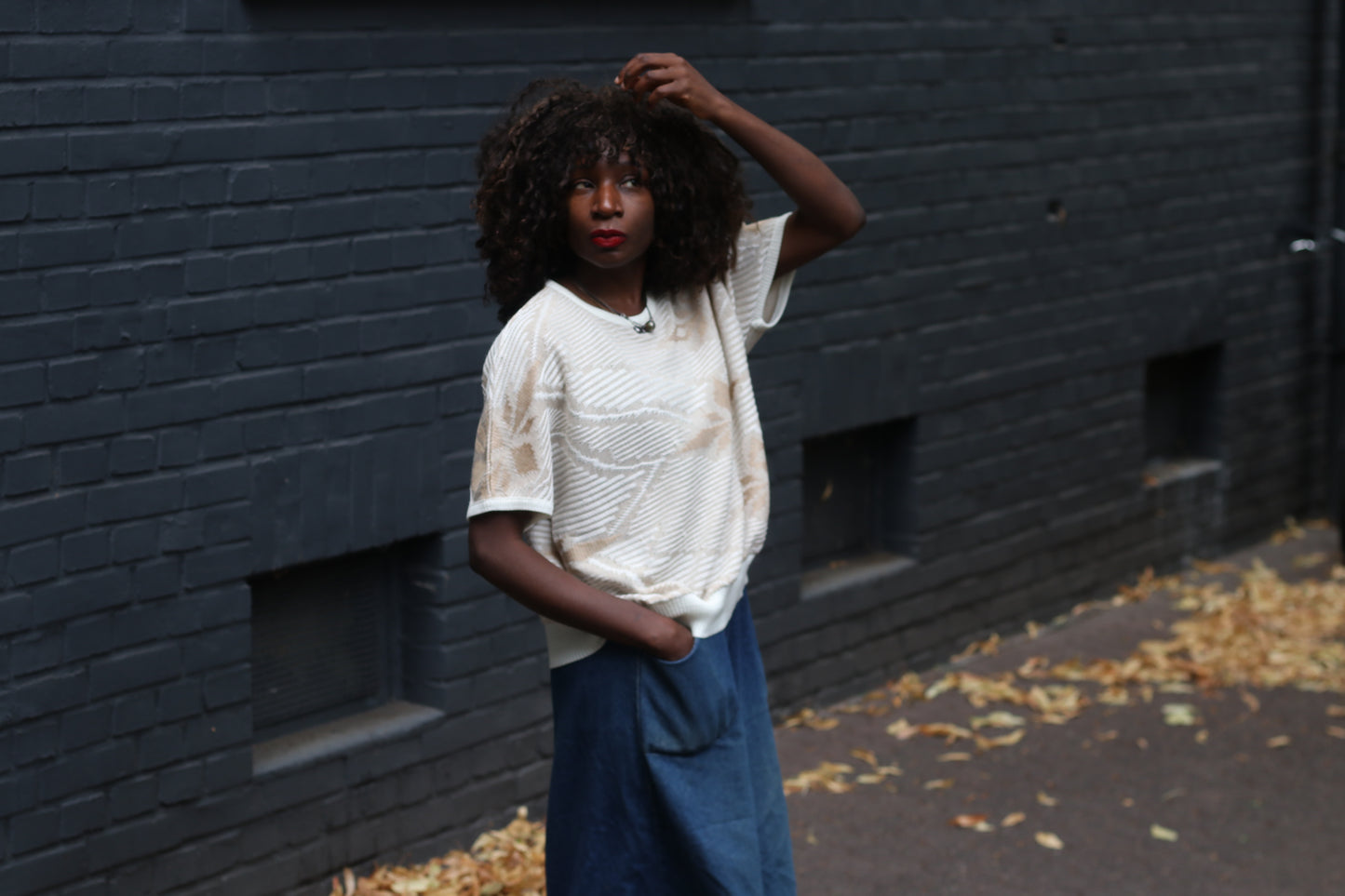 Vintage Short Sleeve Knit Top - 80s Textured Cream Sweater S/M