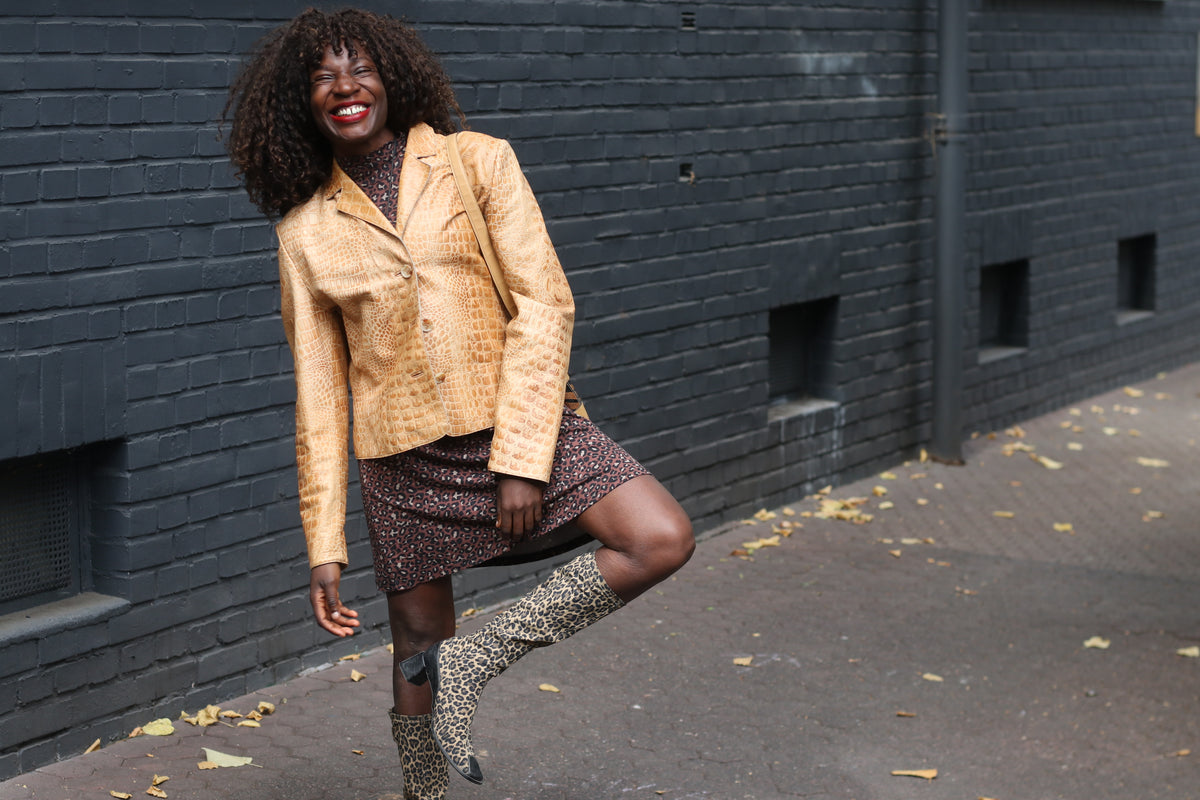Croco Leather Jacket | Vintage 90s Tan Nappa Blazer M/L