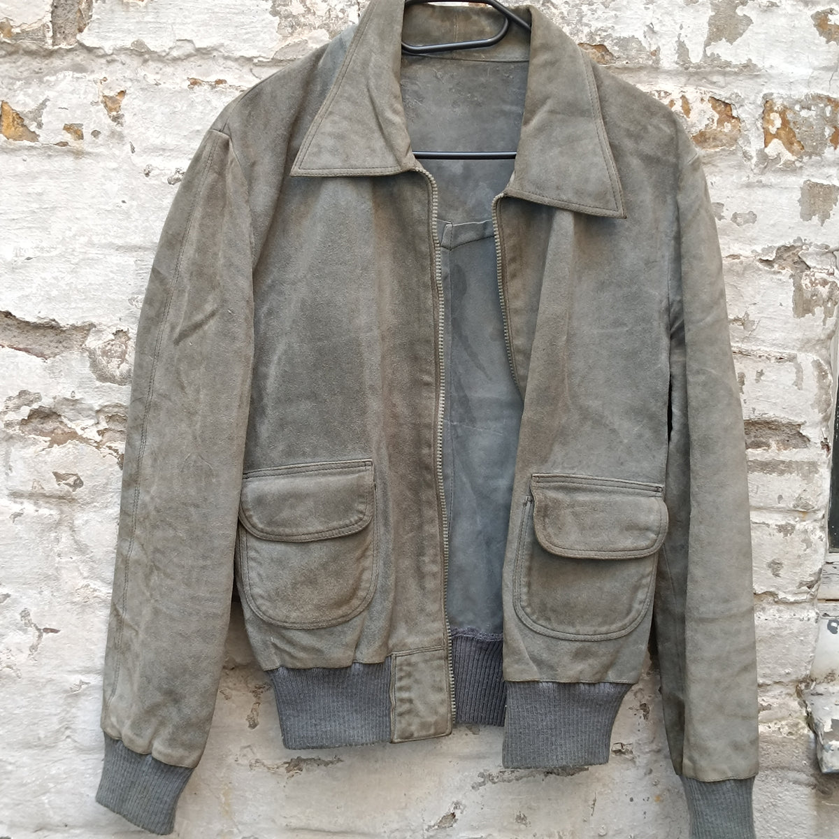 Suede Bomber Jacket | Vintage 70s Grey Suede Flight Coat | Size M