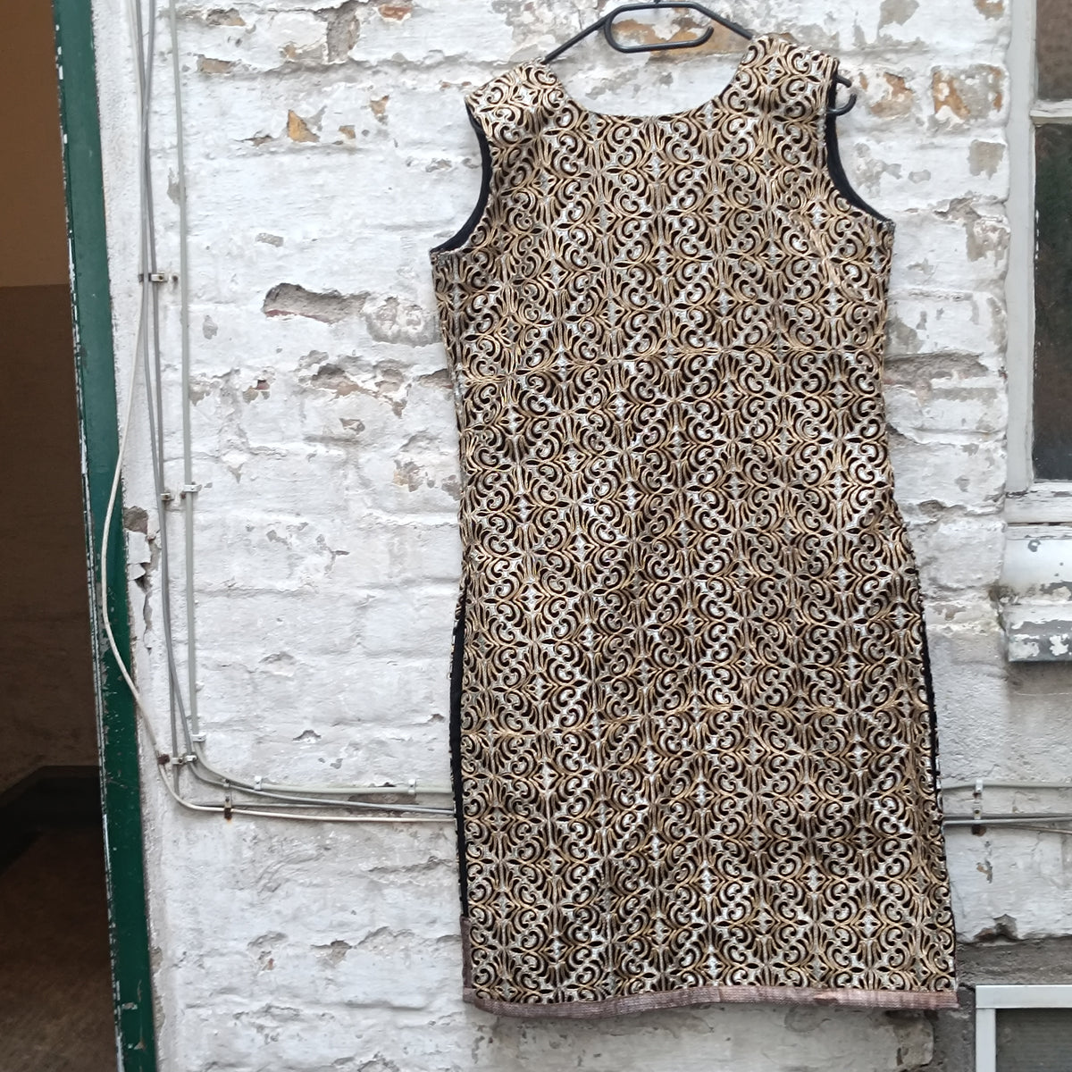 Vintage Gold Embroidery Vest Coat - 90s Metallic Brocade Long Waistcoat | M