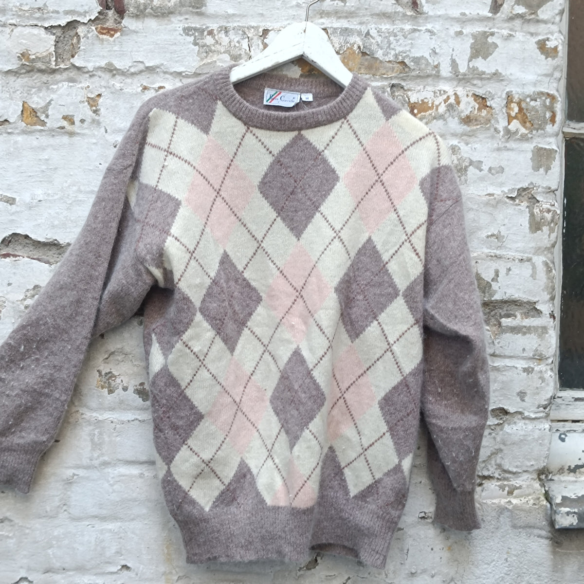 Pierre Cavallo Vintage Argyle Sweater 90s Preppy Soft Angora Blend M