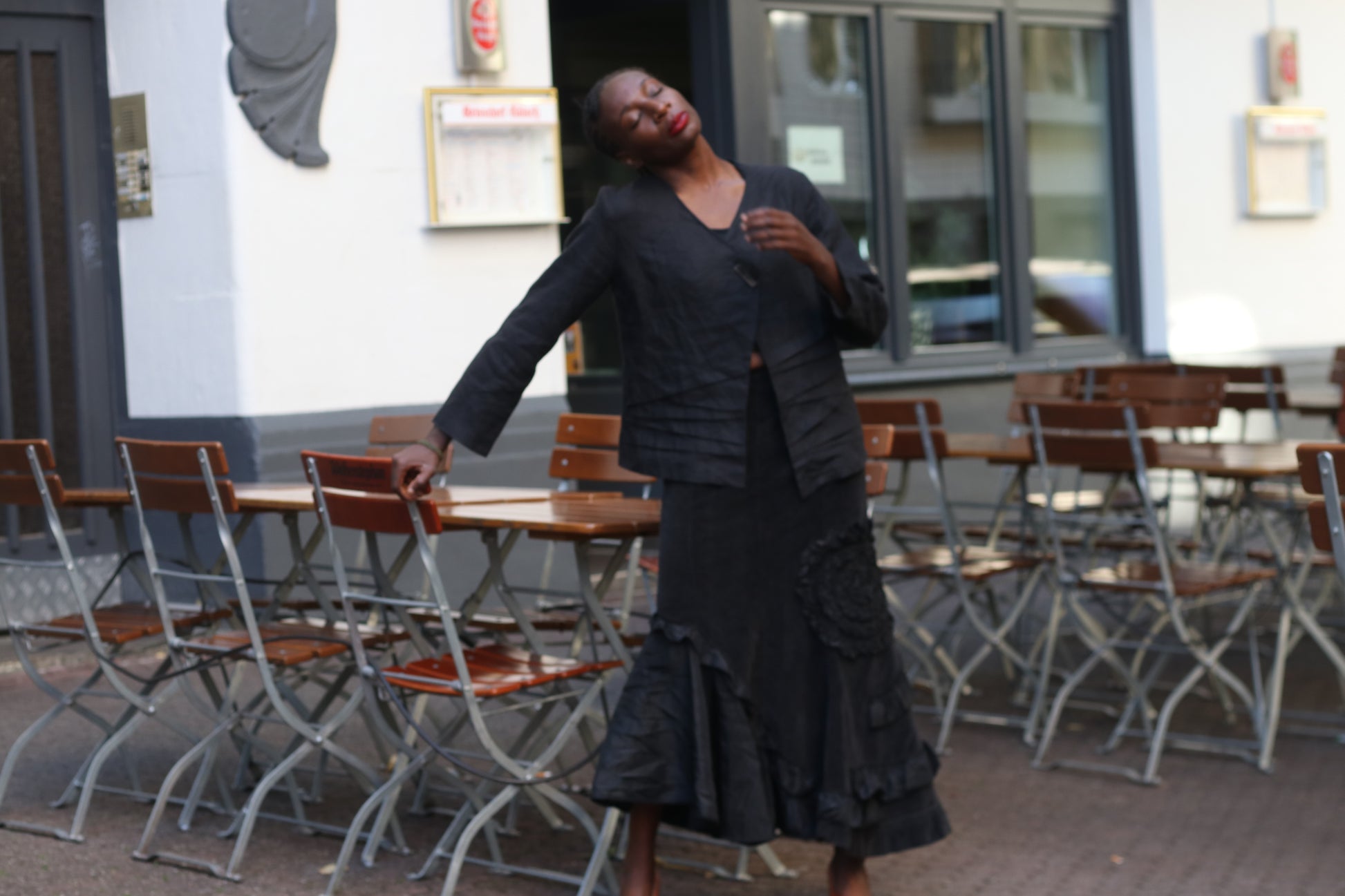 Vintage Avant Garde Maxi Rose Skirt | 90s Black Cotton Ruffled Design 