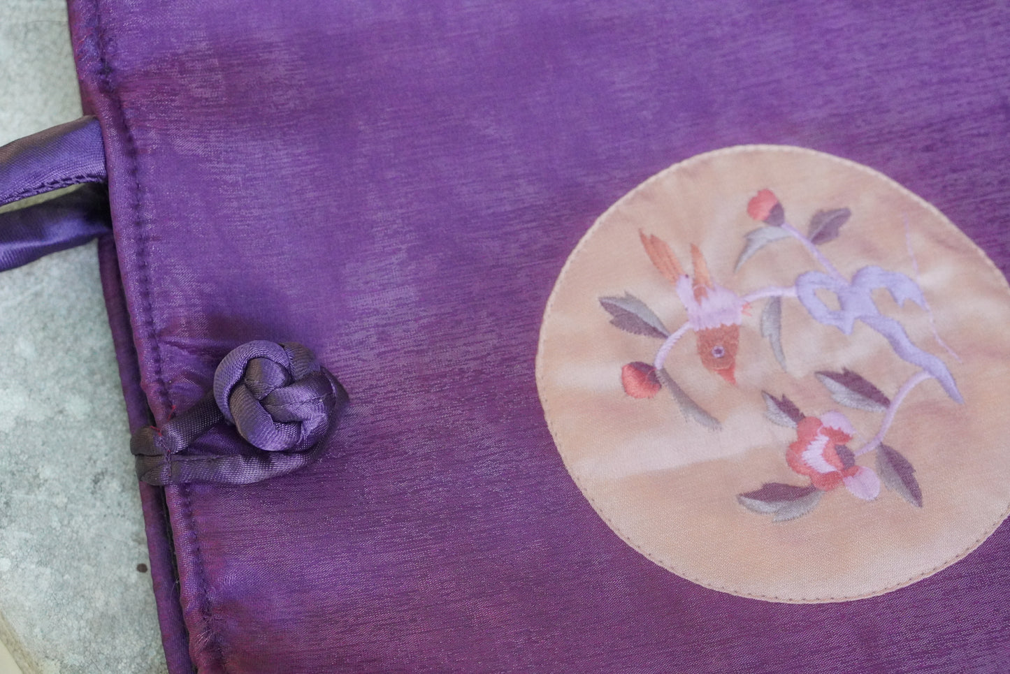 Vintage 1990s Purple Silk Embroidered Tote Bag