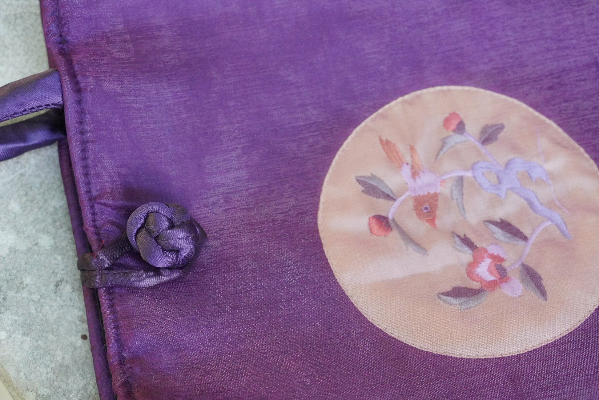 Vintage 1990s Purple Silk Embroidered Tote Bag