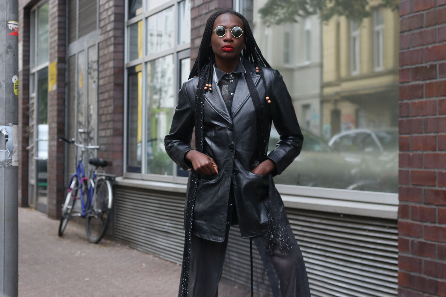 Vintage 1990s Black Leather Blazer Jacket M Matrix Goth Longline Coat Minimalist