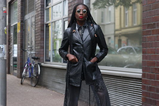 Vintage 1990s Black Leather Blazer Jacket M Matrix Goth Longline Coat Minimalist