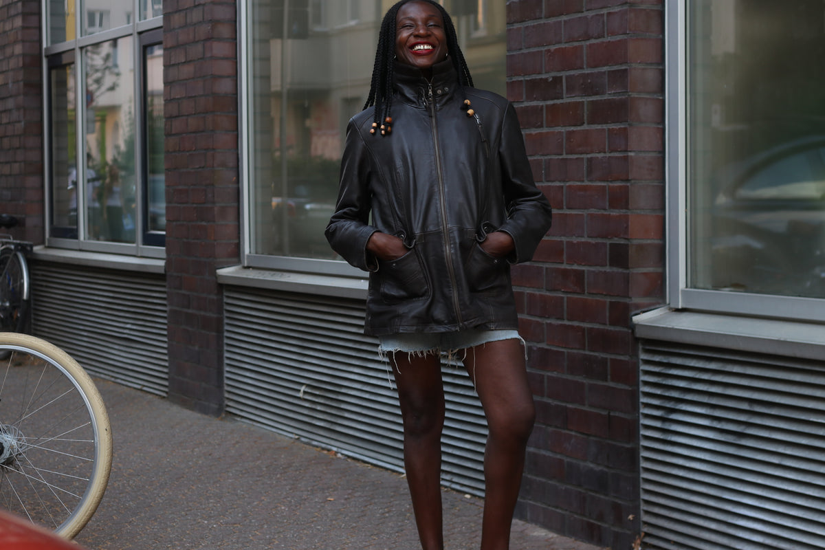 Leather Jacket - Vintage 90s Dark Brown - Fits Size 42 L