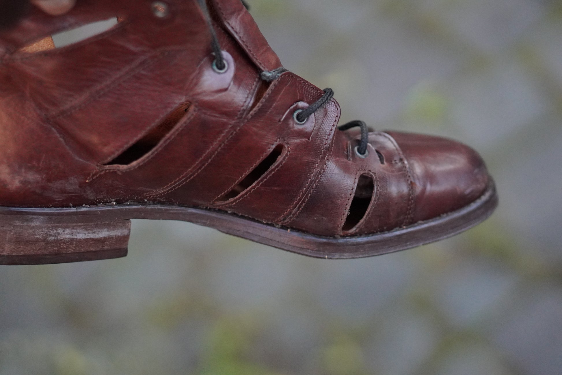 Ralph Harrison Vintage 90s Brown Leather Gladiator Sandals Lace Up Booties Shoes