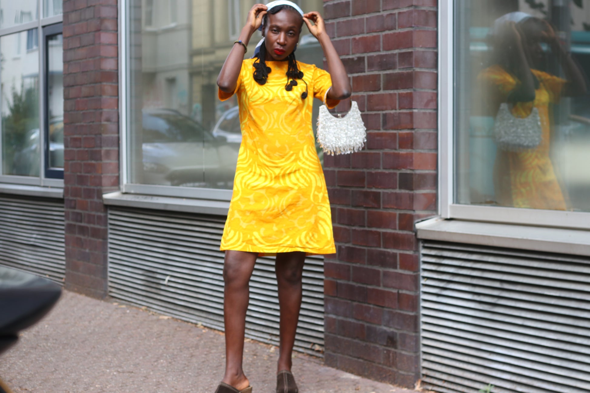 Vintage 1960s Yellow Patterned Shift Dress - Retro Short Sleeve Mini