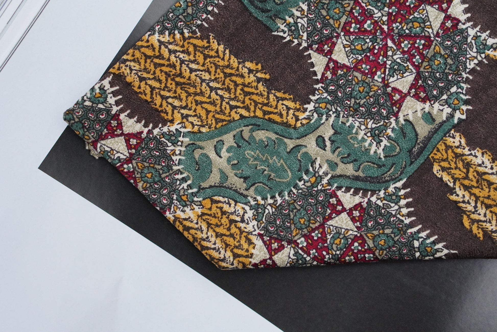 Alpi Vintage 1980s Silk Tie Brown Green Gold Geometric Abstract Mens Necktie
