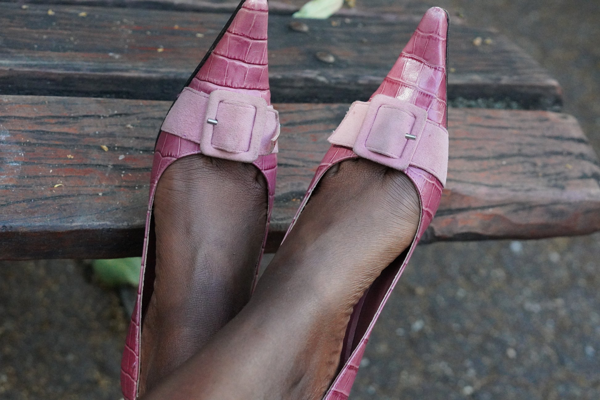 Vigneron Paris Vintage Pink Croc Pumps 38 Italy Y2K Pointed Toe Kitten Heels