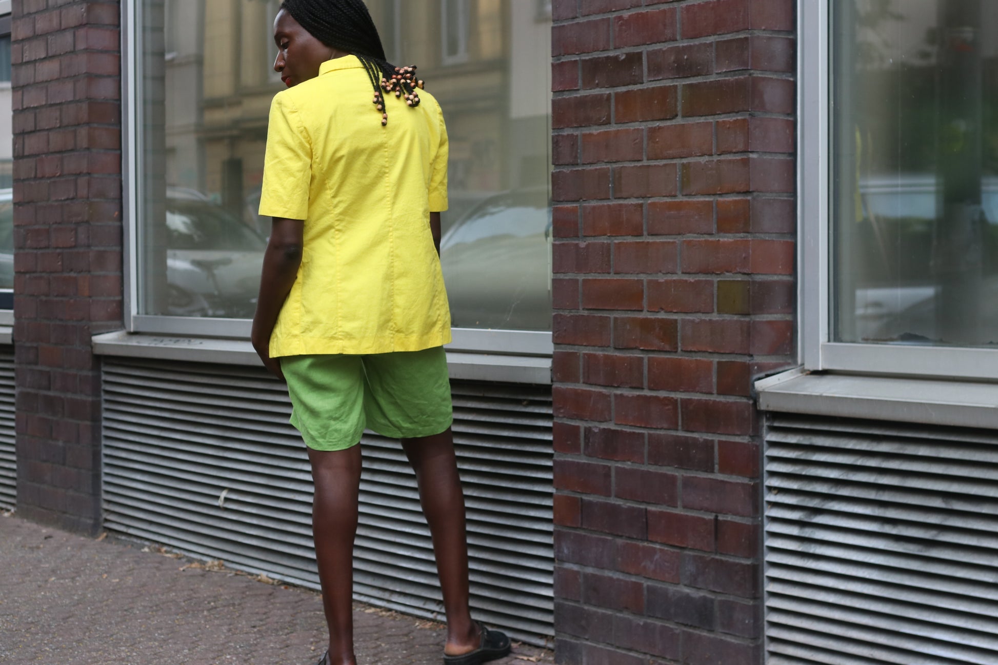 Vintage Luoghi Italy Yellow Cotton Blazer 1980s Short Sleeve Summer Jacket EU 36