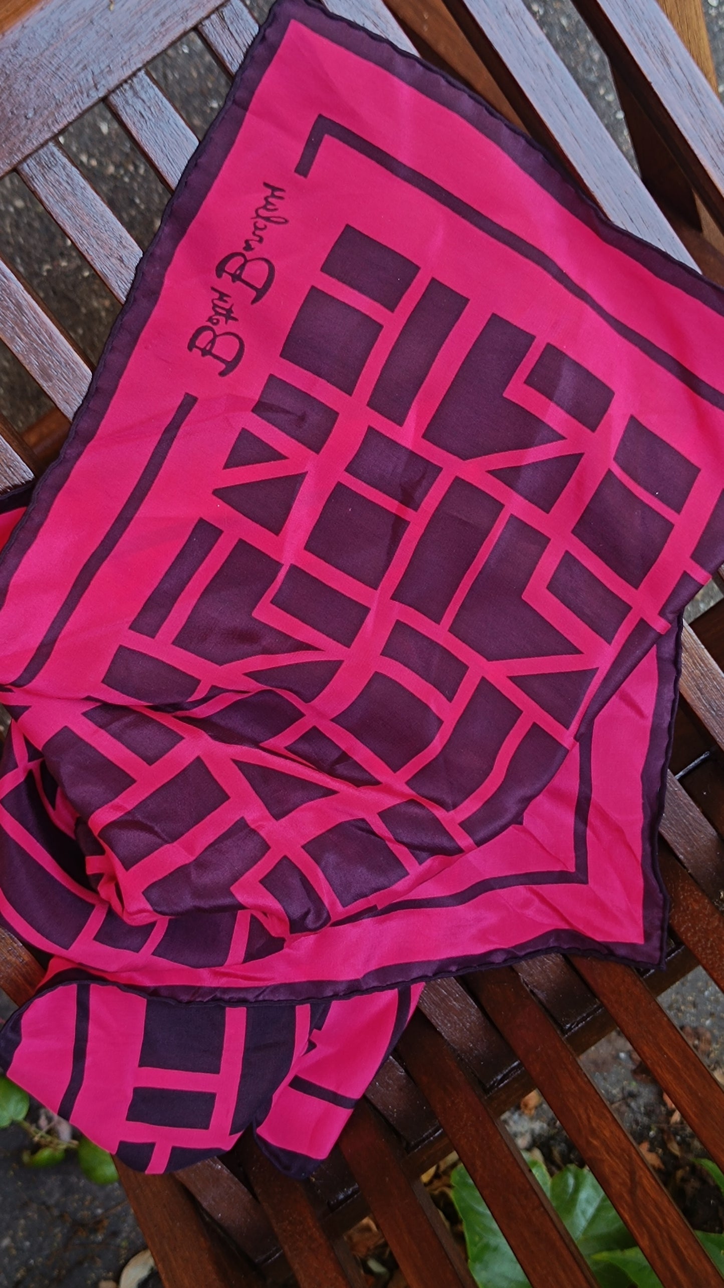 Betty Barclay Vintage 70s Geometric Silk Scarf - Pink & Plum Neck Head Wrap