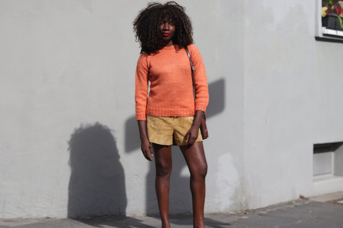 Vintage Orange Knit Jumper | 70s Crewneck Sweater XS