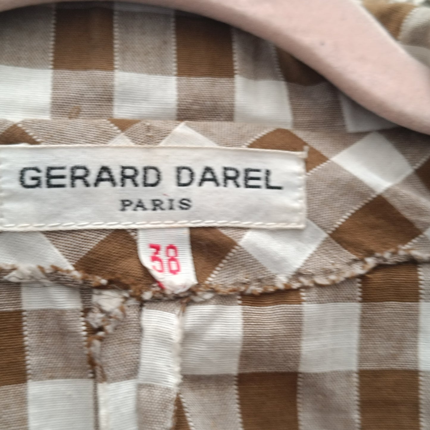 Gingham Blazer Jacket | Vintage French Brown White | Fits XS S