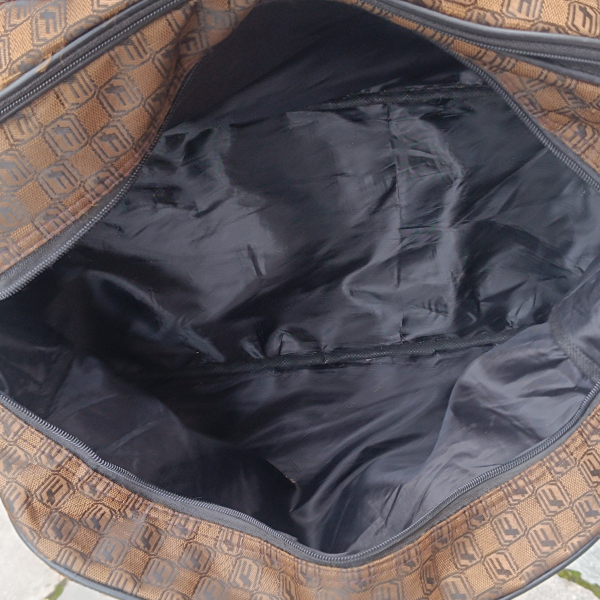 Vintage Monogram Duffle Bag - Retro Brown Geometric Travel Bag - Unisex Weekender