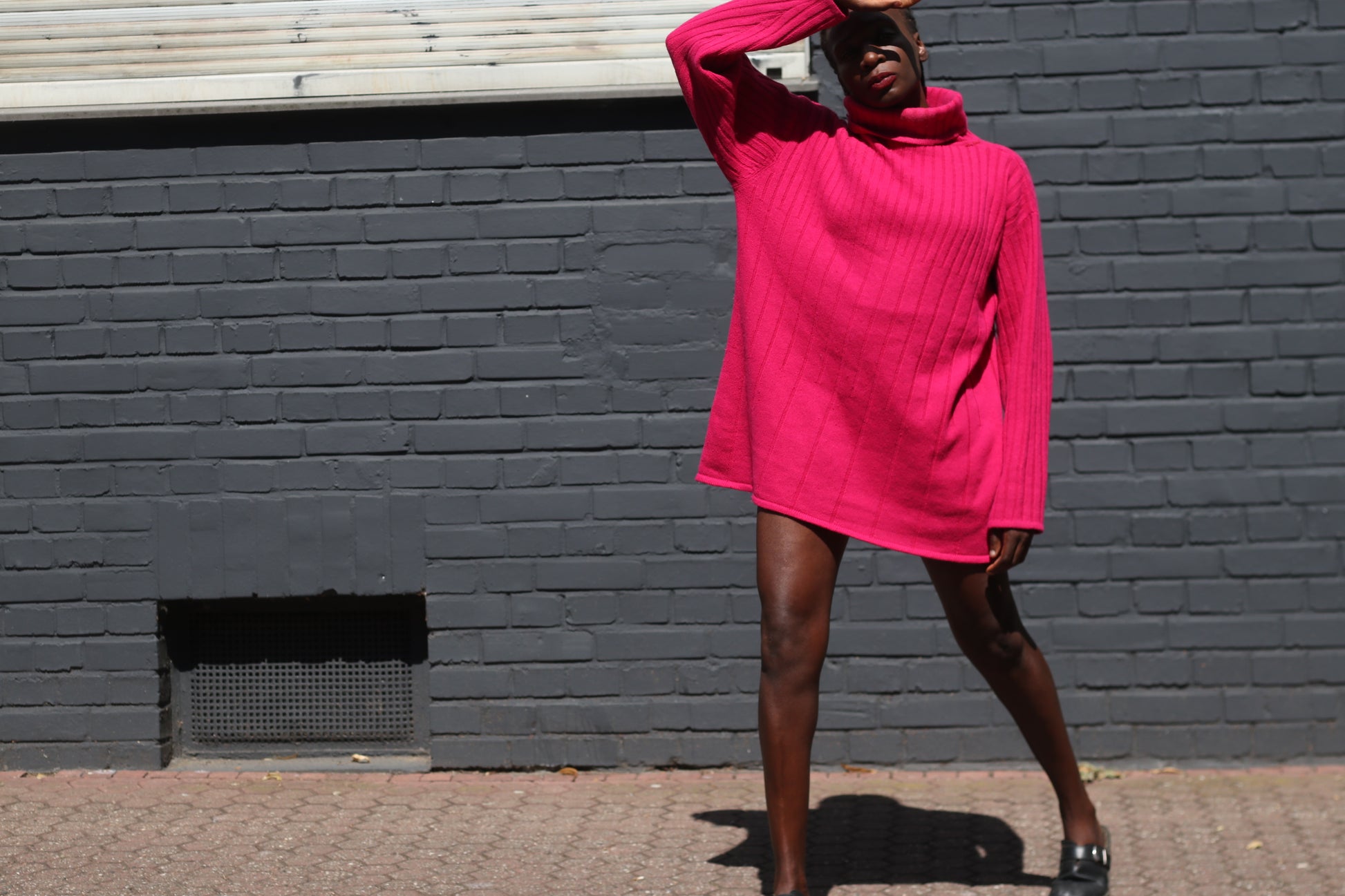 Vintage Pink Turtleneck Sweater Dress | 90s Oversized Knit Jumper