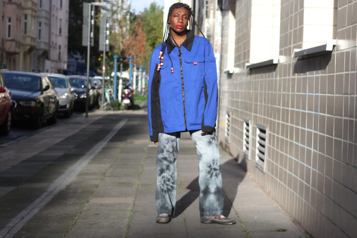 Tie Dye Denim Pants - Vintage Y2K Blue Grey Straight Leg Trousers | M