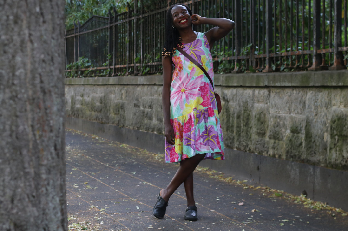 Vintage 80s Floral Drop Waist Dress | Vibrant Abstract Botanical Sun Dress