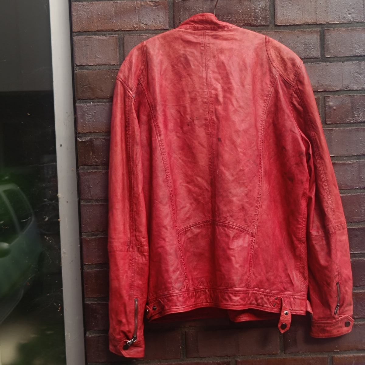 Red Leather Biker Jacket - Vintage Mey & Edlich Moto Jacket - Size L