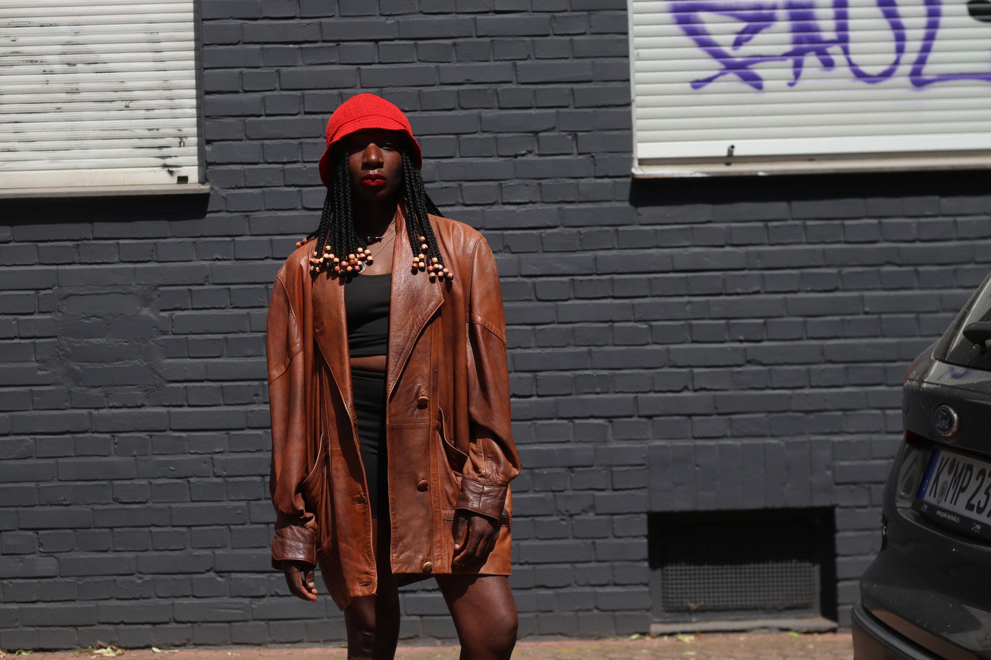 Vintage 1980s Leather Blazer Jacket Brown Oversized Boyfriend Coat Medium Large
