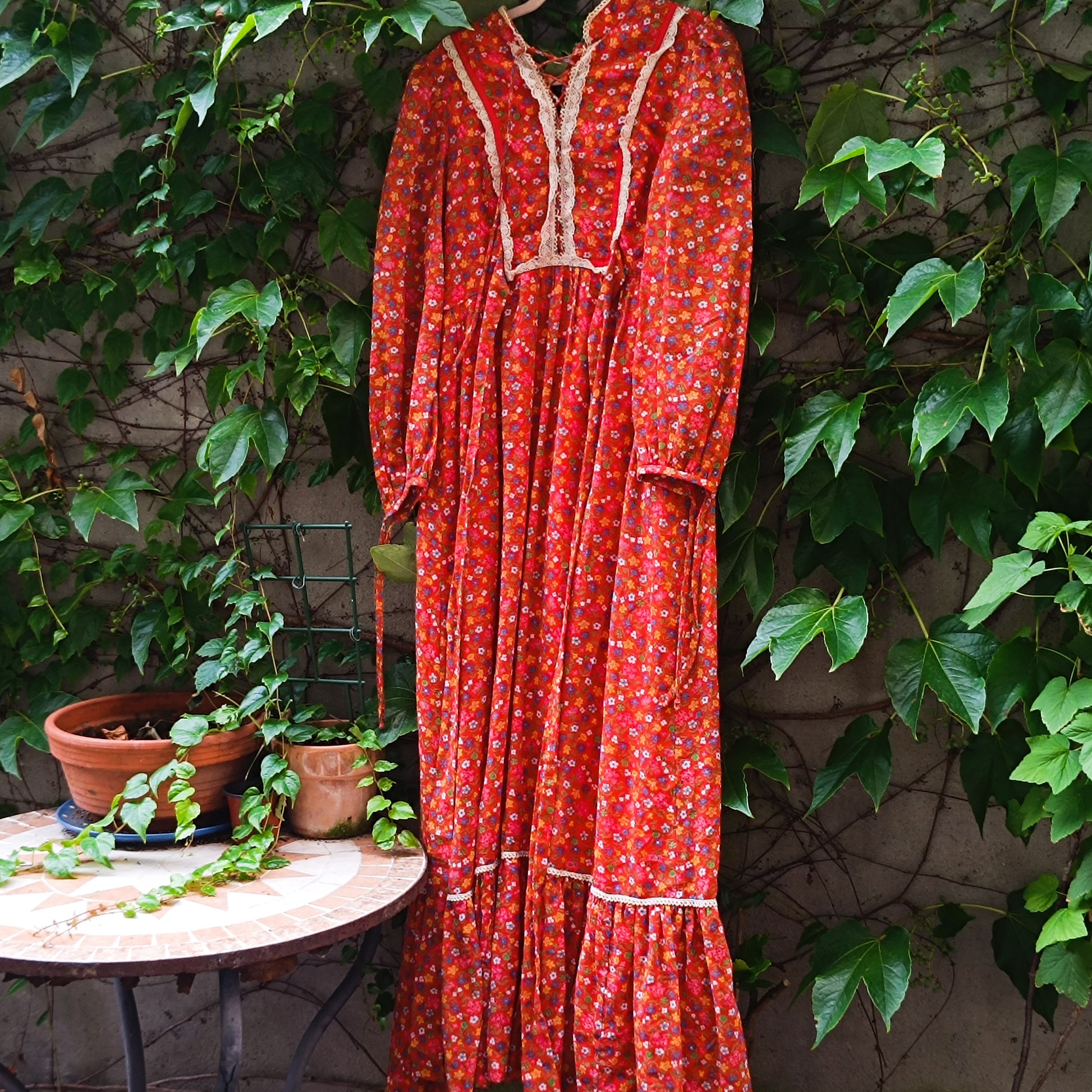 Candi Jones Vintage 70s Floral Ditsy Prairie Boho Maxi Dress | M/L