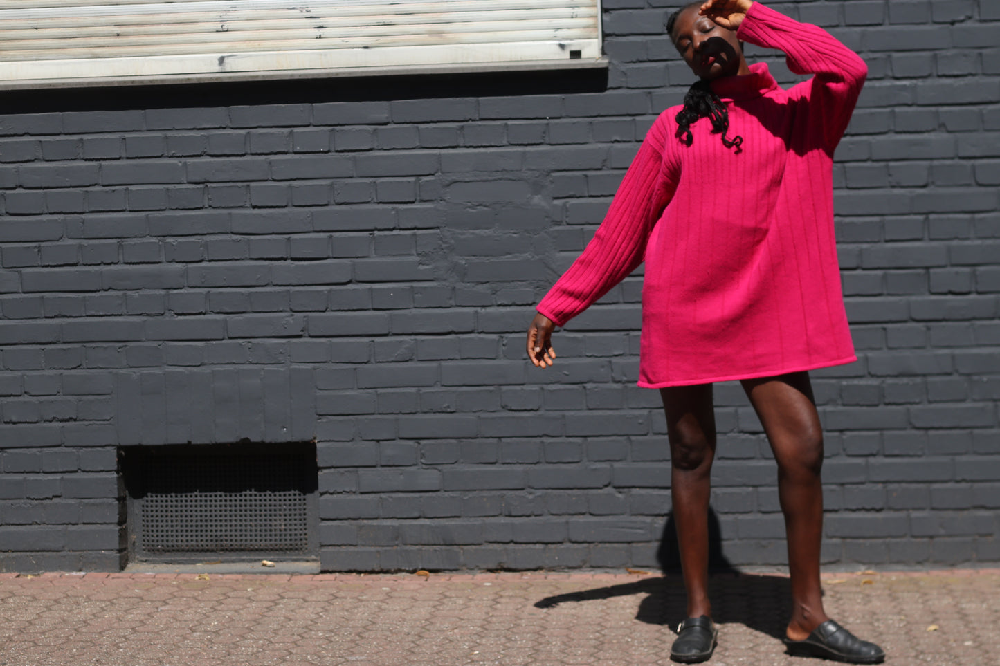 Vintage Pink Turtleneck Sweater Dress | 90s Oversized Knit Jumper