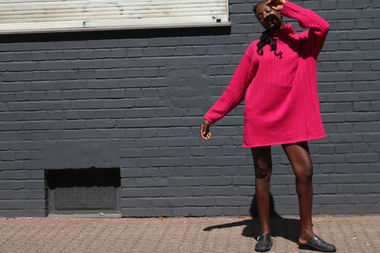 Vintage Pink Turtleneck Sweater Dress | 90s Oversized Knit Jumper