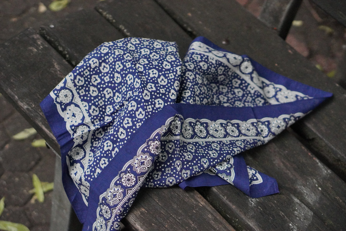 Vintage 1970s Blue Bandana Cotton Paisley Scarf Handkerchief Made in Germany Art