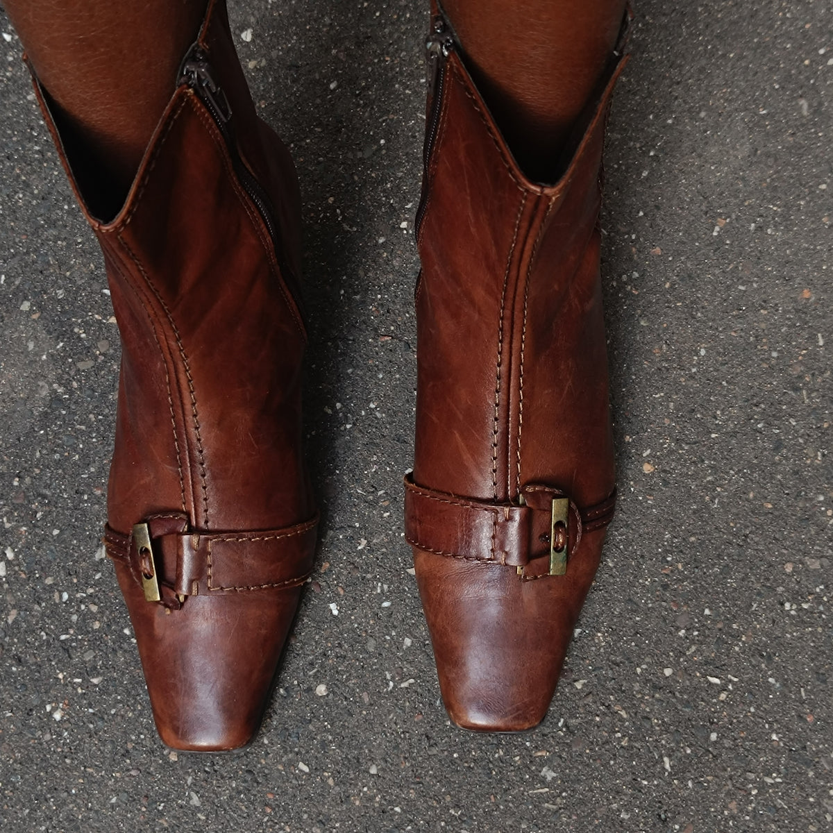 Vintage Brown Leather Ankle Boots | 90s Pointed Toe Booties EU 38.5