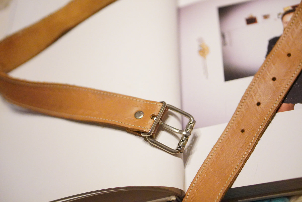 Vintage Brown Leather Belt | 70s Boho Tan Brown Embossed Detailed Belt