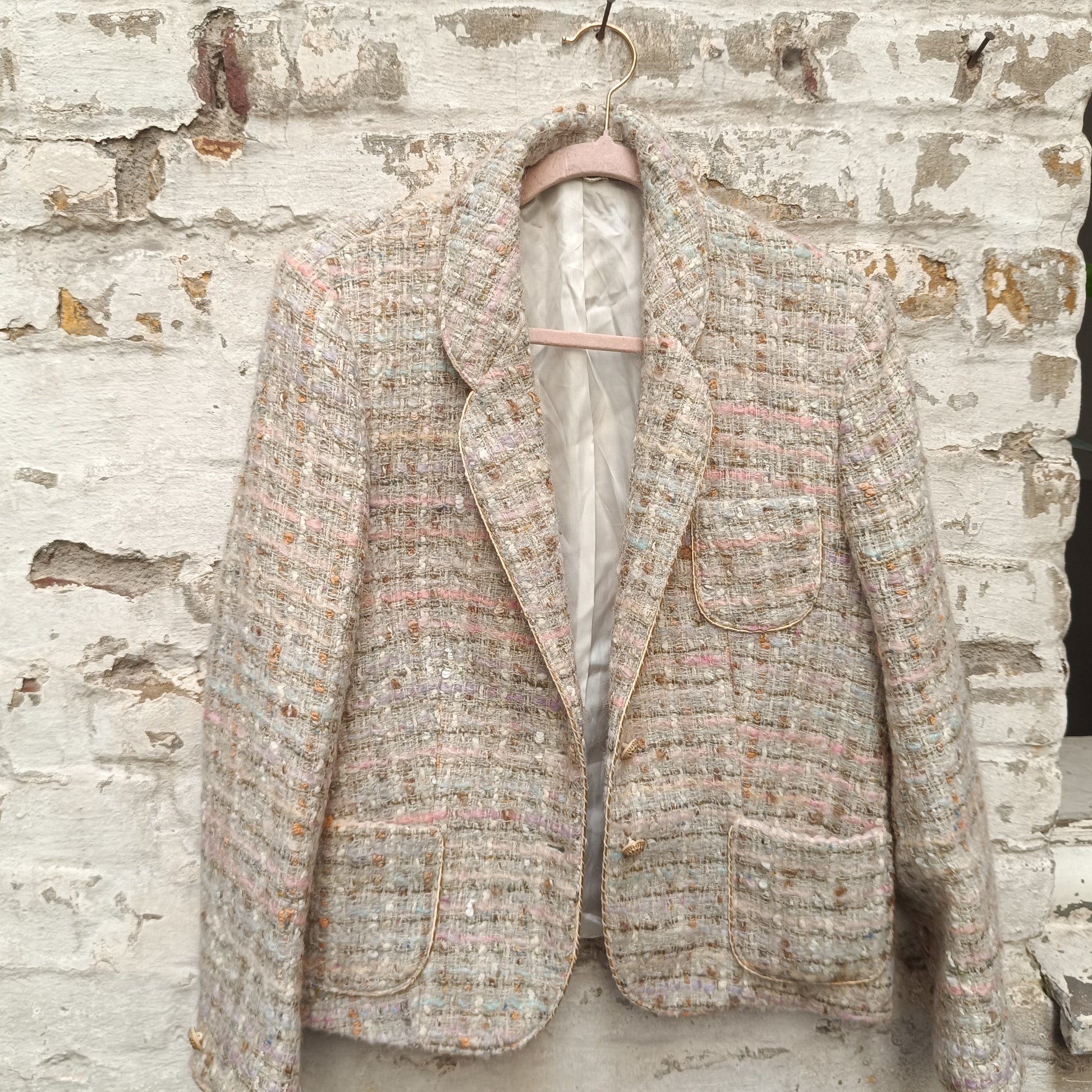 90s Tweed Blazer - Vintage Cream  Création Avance Wool Blend Jacket - M/L