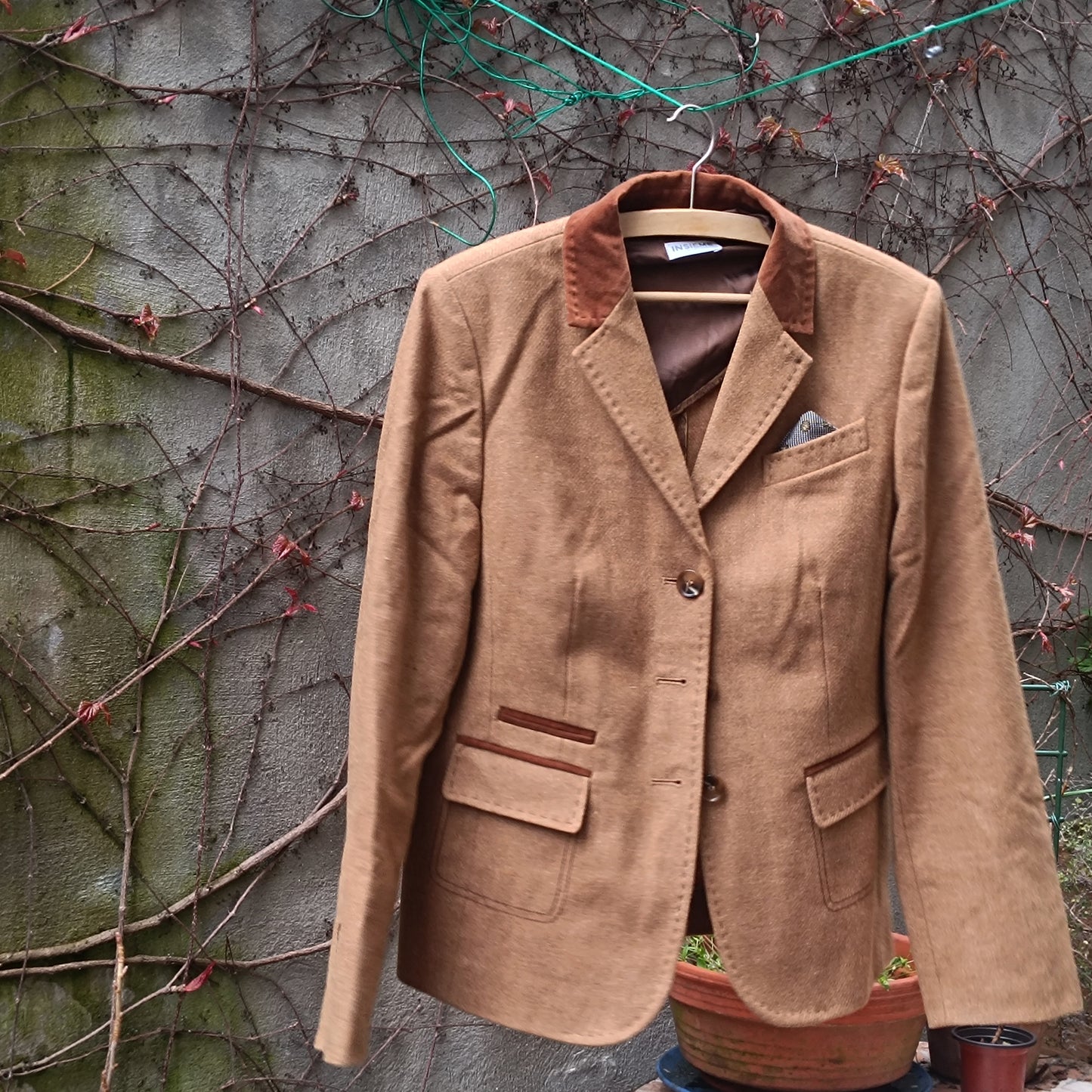 Vintage Lambswool Blazer | 90s Camel Brown Equestrian Jacket M