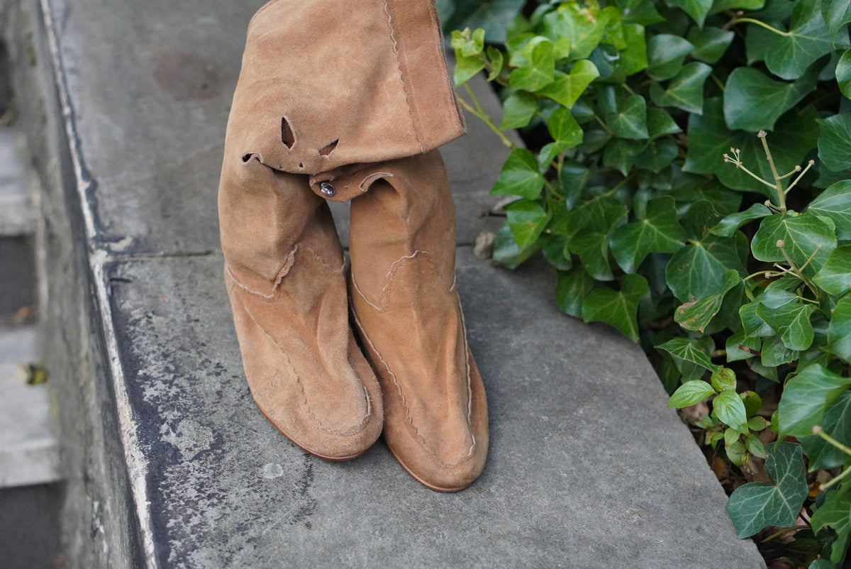 Vintage Boots | Y2K Boho Suede Slouchy Boots | Tan Camel EU 39