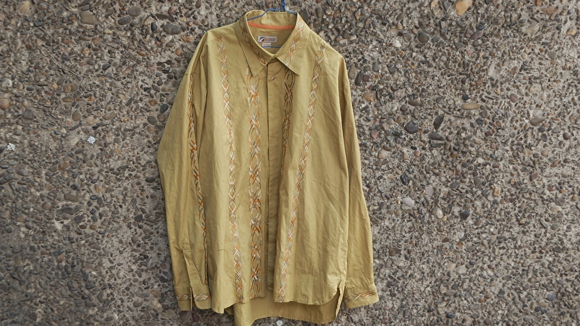 Vintage Road Cotton Embroidered Shirt - 90s Mustard Guayabera - M- XL Unisex
