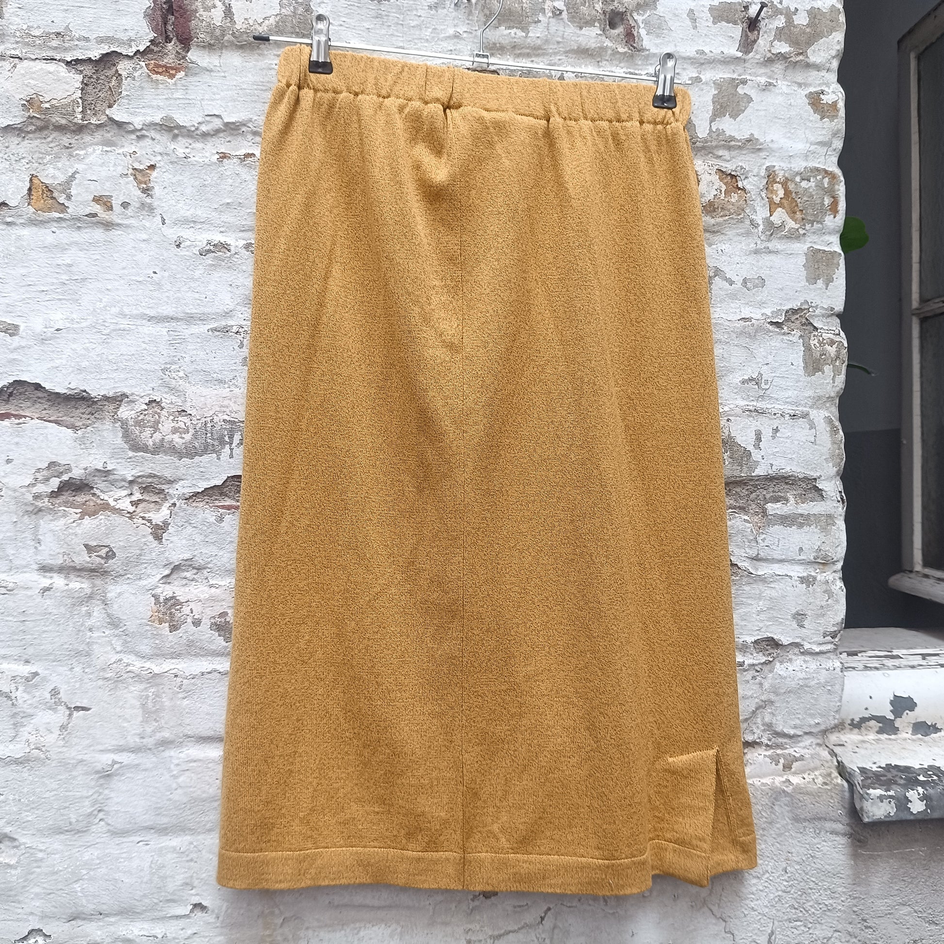 Vintage Wool Knit Skirt Set | 1980s Mustard Yellow Two Piece M