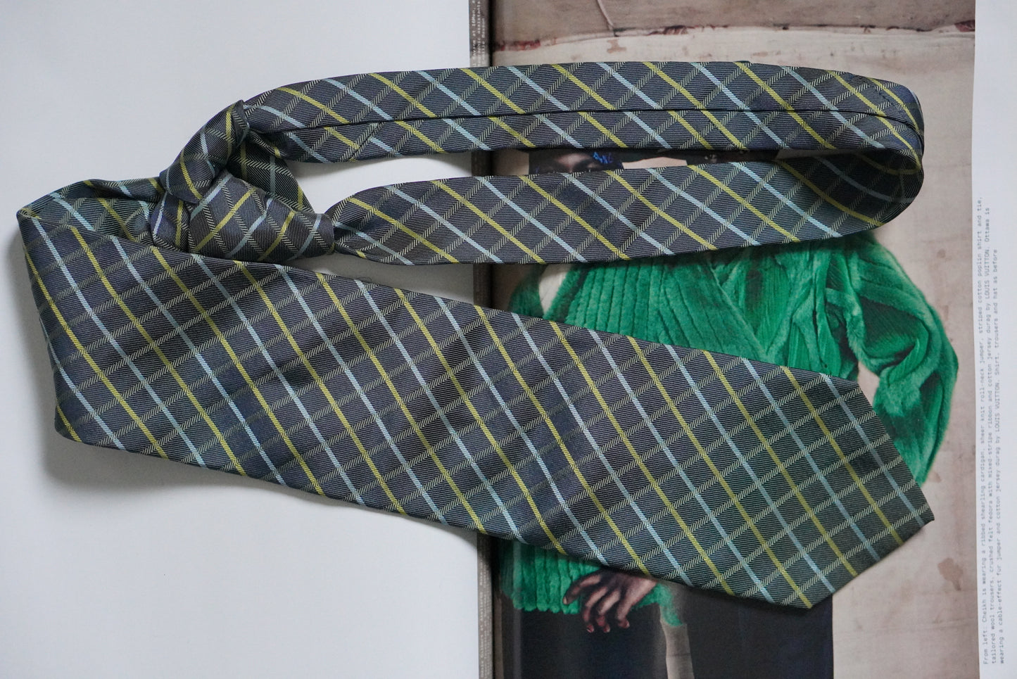 Profuomo Made in Italy Vintage Silk Tie - Grey & Yellow Plaid Geometric