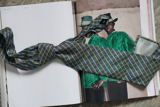 Profuomo Made in Italy Vintage Silk Tie - Grey & Yellow Plaid Geometric