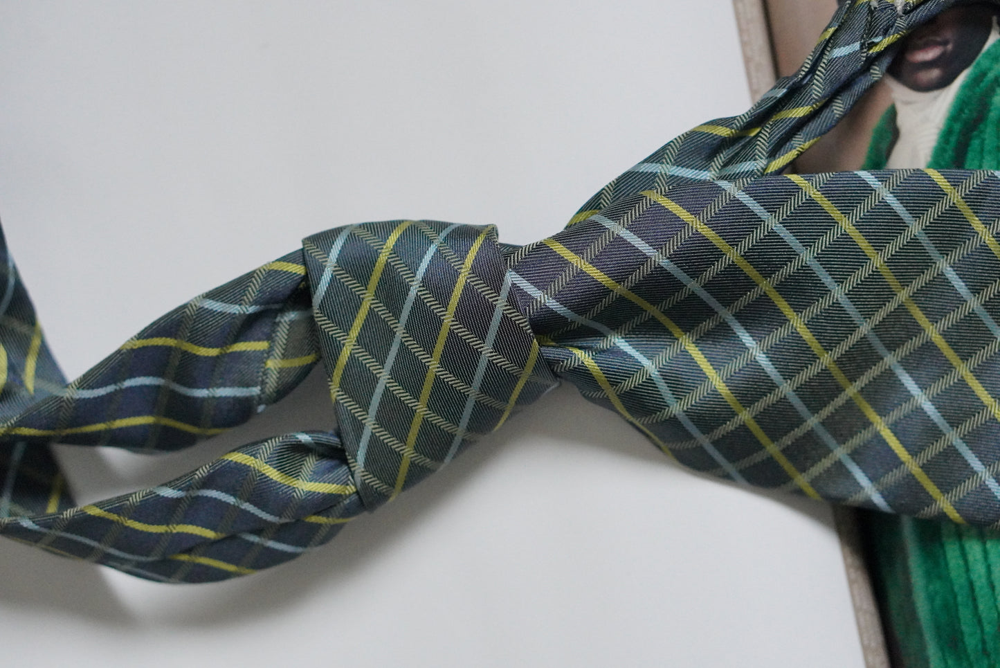 Profuomo Made in Italy Vintage Silk Tie - Grey & Yellow Plaid Geometric