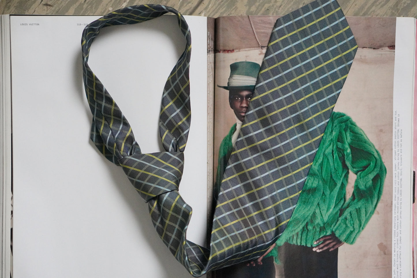Profuomo Made in Italy Vintage Silk Tie - Grey & Yellow Plaid Geometric