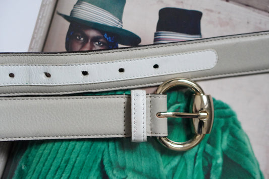 Curioso Firenze Vintage Italian Leather Belt - Cream & White - Size 80