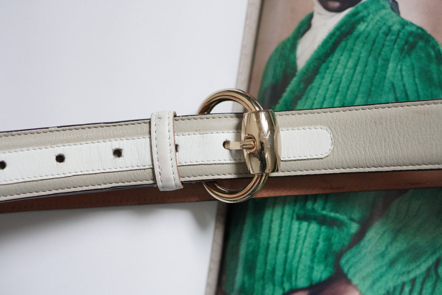 Curioso Firenze Vintage Italian Leather Belt - Cream & White - Size 80