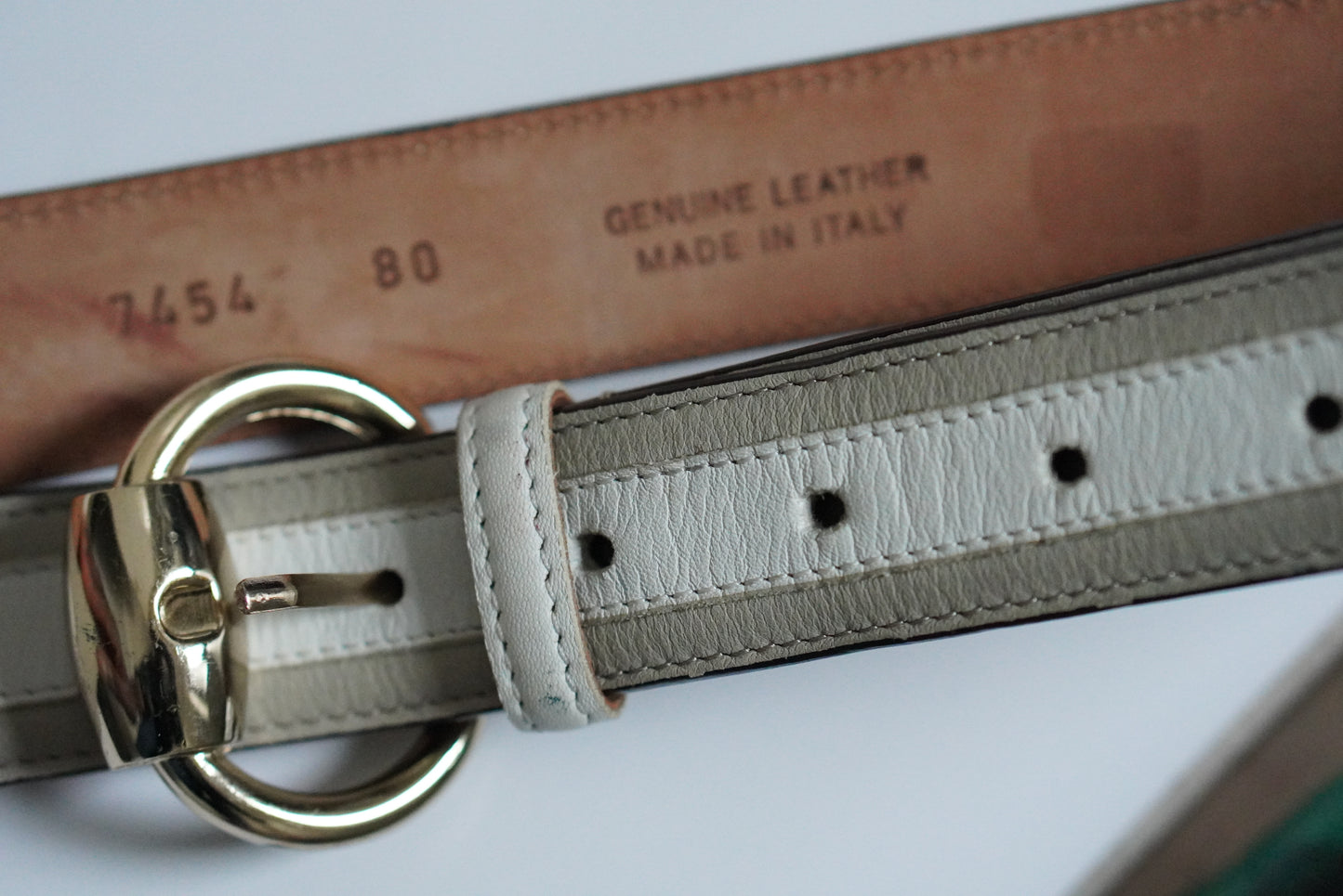 Curioso Firenze Vintage Italian Leather Belt - Cream & White - Size 80