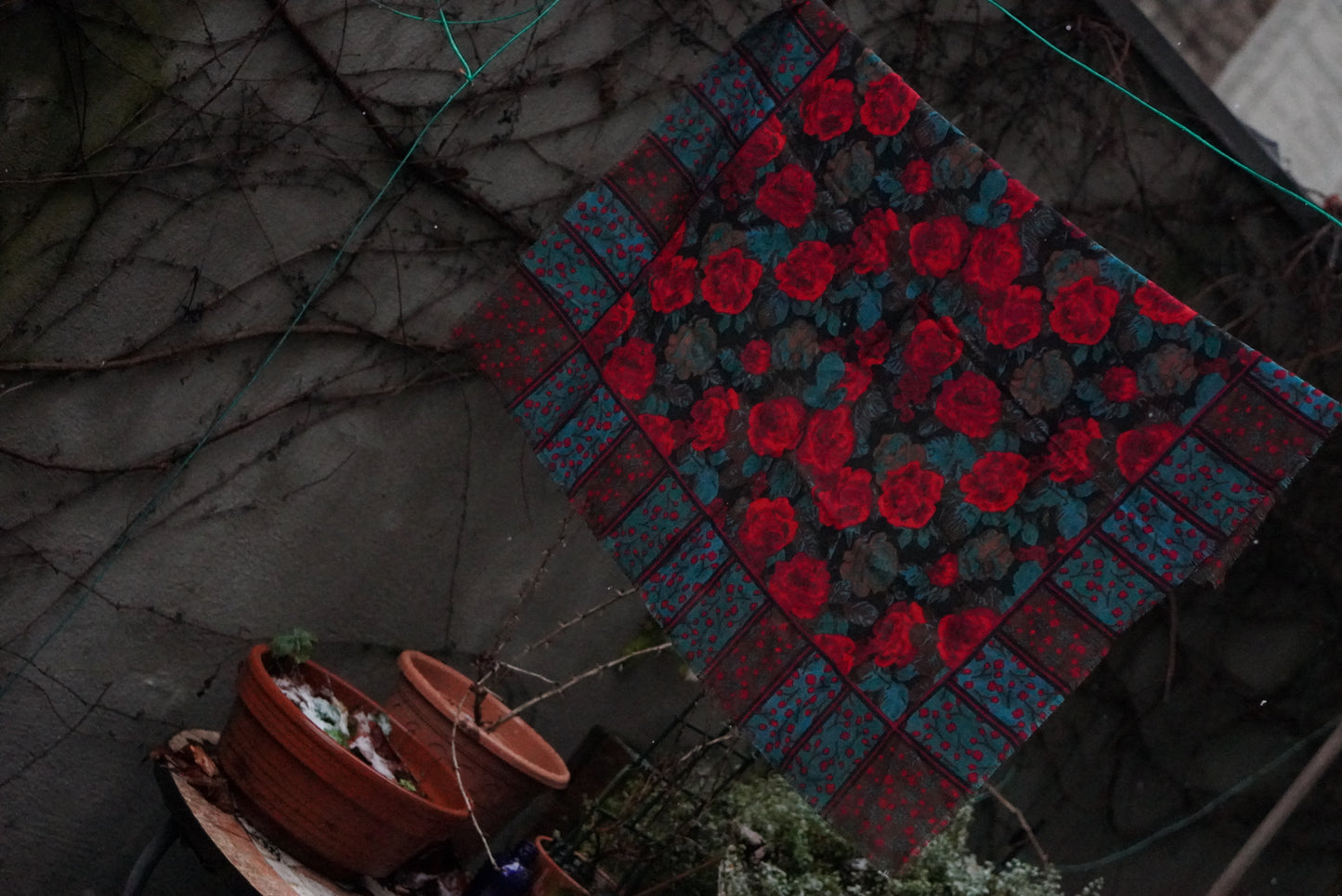 The Heritage Bloom: Vintage Glentex Rose Scarf in Teal & Red