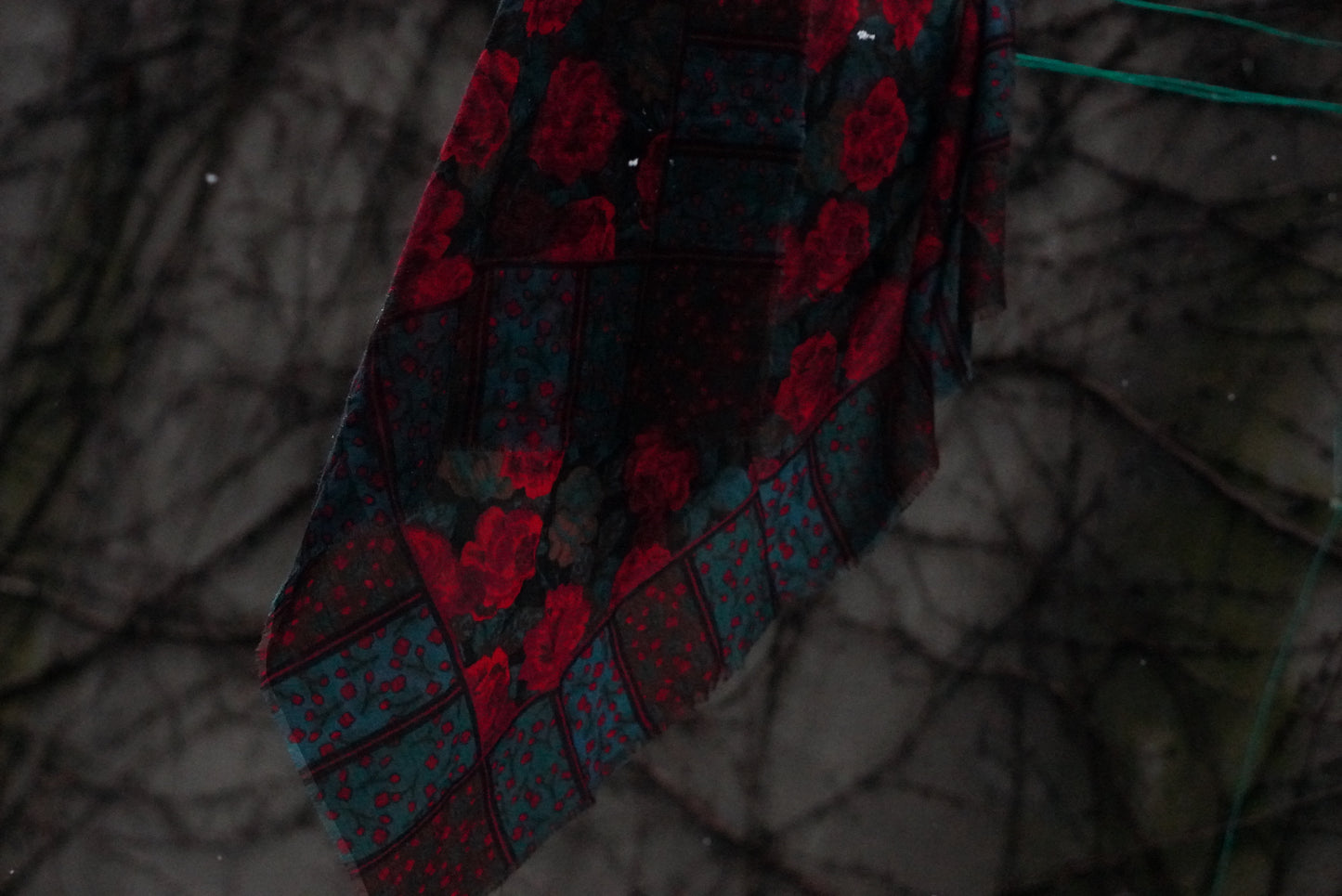 The Heritage Bloom: Vintage Glentex Rose Scarf in Teal & Red